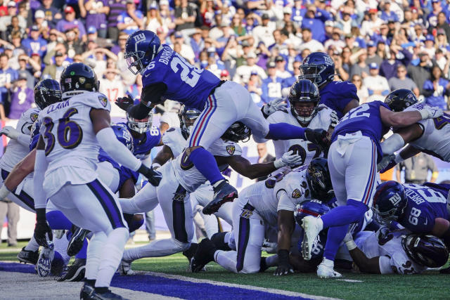 Giants at Ravens halftime score: Giants trail at the half, 20-3