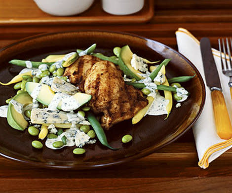 Spiced Chicken Thighs with Bean Salad and Blue Cheese