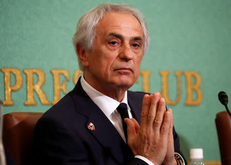 Vahid Halilhodzic, who was fired from his position as Japan national soccer team head coach, attends a news conference at the Japan National Press Club in Tokyo, Japan, April 27, 2018. REUTERS/Toru Hanai