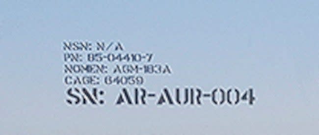 A close-up look at the markings on the side of the ARRW missile. <em>USAF</em>