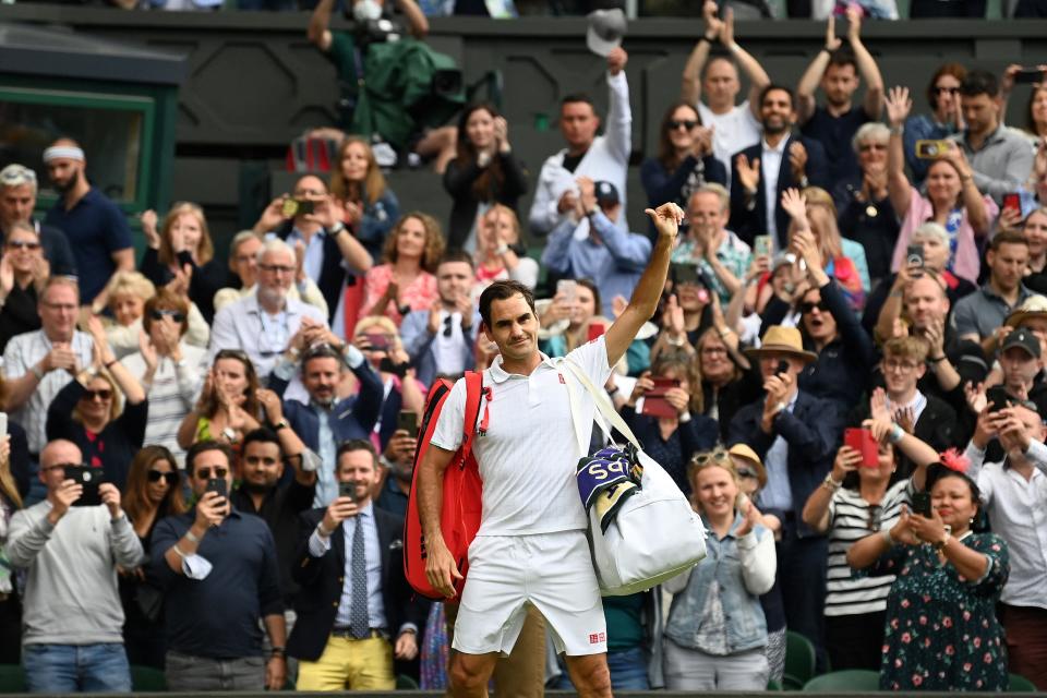 Roger Federer salutes an adoring Centre Court crowd (Getty)