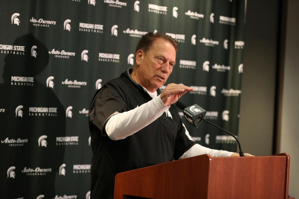 Michigan State coach Tom Izzo talks with reporters about the upcoming season on Thursday, Oct. 20, 2022 at the Breslin Center.