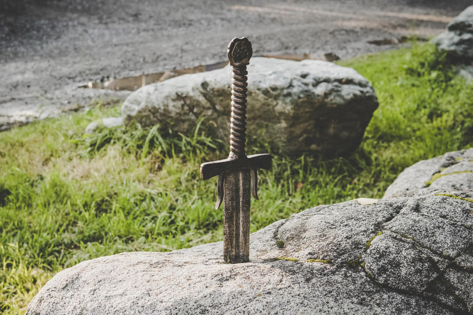 excalibur the famous sword in the stone of king Arthur. legend of king Arthur