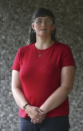 Lynne Sandford, the mother of Michael Sandford, a British man who is facing charges in the United States over an incident in which he allegedly attempted to grab a gun at a rally for U.S. Republican presidential candidate Donald Trump, poses for a portrait after a news conference in London, Britain August 2, 2016. REUTERS/Neil Hall