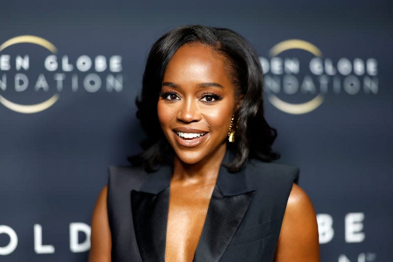 Aja Naomi King attends the Golden Globe Foundation Dinner hosted by Aja Naomi King and Eva LaRue at The Beverly Hilton on January 05, 2024 in Beverly Hills, California.