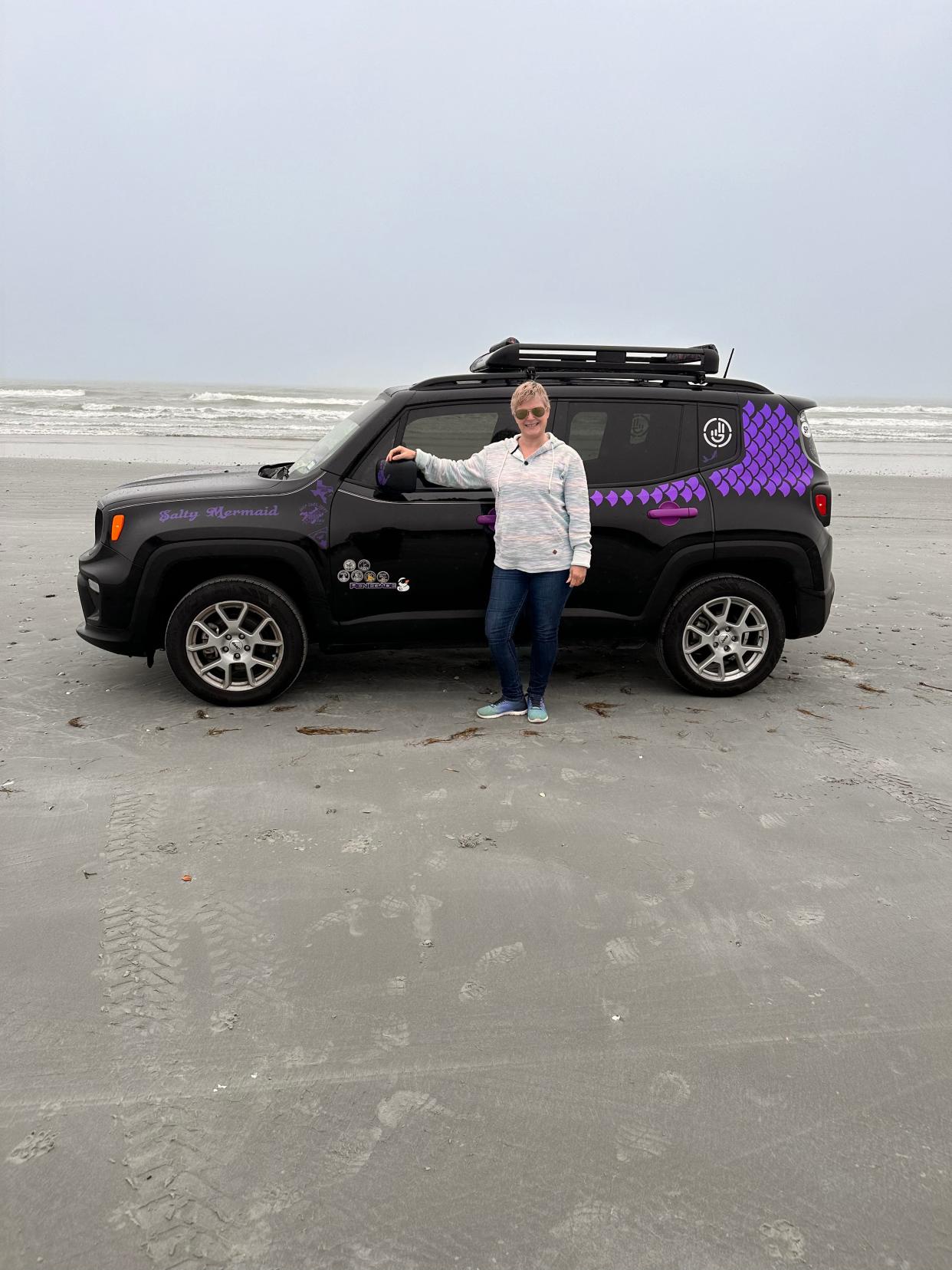 Kathleen Mekailek, 56, of Portland, Texas, near Corpus Christi, loves the black- and purple-accented 2022 Renegade Latitude 4x4 she calls her “Salty Mermaid.”