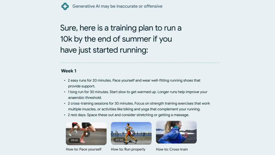 Fitness plan made by Google AI