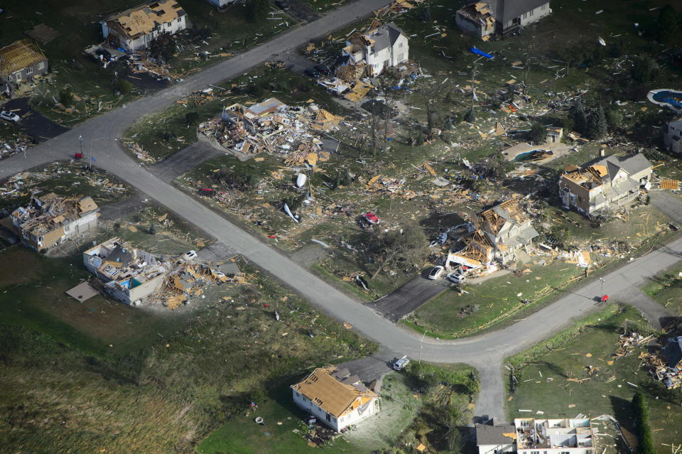 <p>Damage from a tornado is seen in Dunrobin, Ont. west of Ottawa on Saturday, Sept. 22, 2018. The storm tore roofs off of homes, overturned cars and felled power lines in the Ottawa community of Dunrobin and in Gatineau, Que. (Photo from Sean Kilpatrick/The Canadian Press) </p>