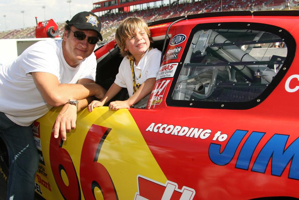 FONTANA, CA - SEPTEMBER 3: Actor Jim Belushi and his son pose for photograhers prior to the start of the Sony 500 HD at the California Speedway on September 3, 2006 in Fontana, California. (Photo by Frederick M. Brown/Getty Images)