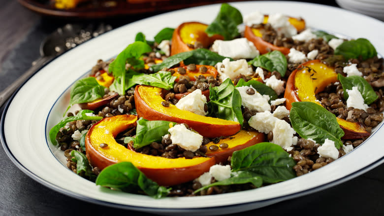 Pumpkin pieces on salad