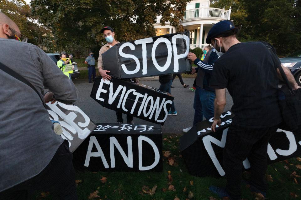 Activists on Oct. 14, 2020, in Swampscott, Massachusetts.