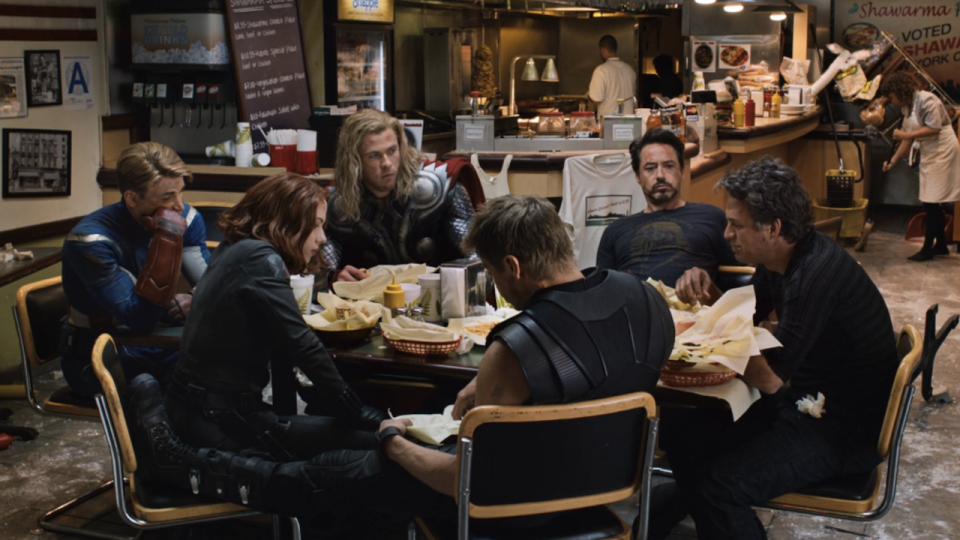 The Avengers eat shwarma