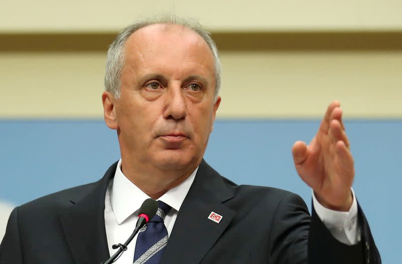 FILE PHOTO: Muharrem Ince, presidential candidate of main opposition Republican People's Party (CHP) gestures as he holds a news conference to assess election results in Ankara