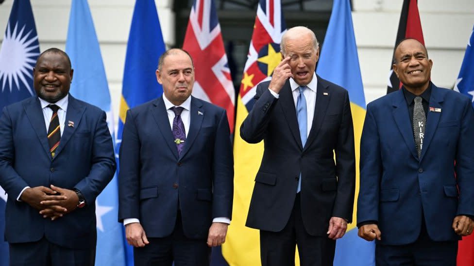 Papua New Guinean Prime Minister James Marape, Cook Islands Prime Minister Mark Brown, US President Joe Biden, and Kiribati President Taneti Maamau