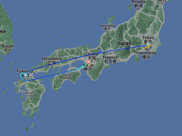 A Japan Airlines flight was forced to return to Tokyo via Osaka.