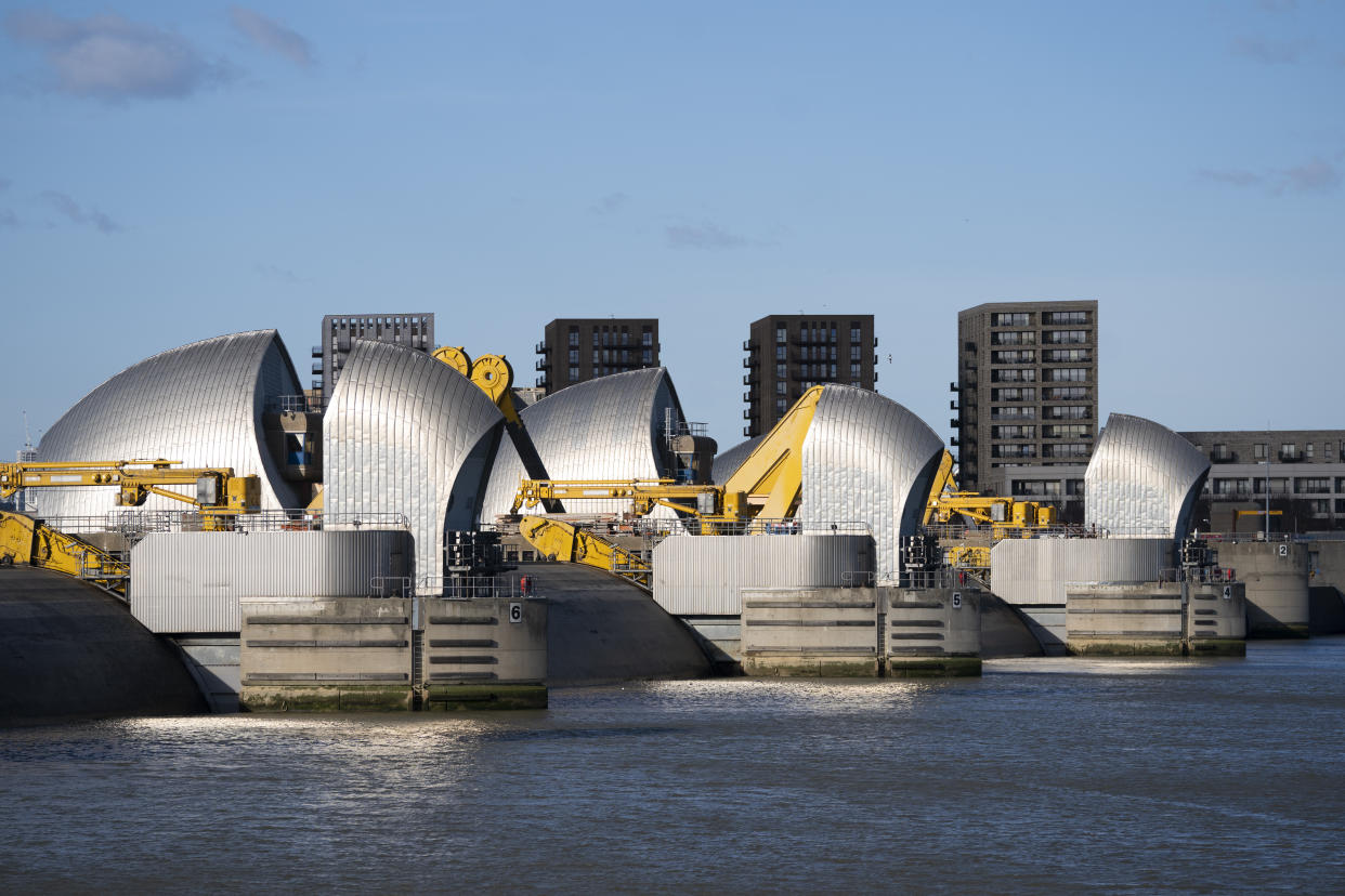 The Thames Barrier which has been closed on Monday due to a tidal surge caused by Storm Corrie. Picture date: Monday January 31, 2022. The Environment Agency said the barriers were closed more frequently during the winter. Photo credit should read: Kirsty O'Connor/PA Wire