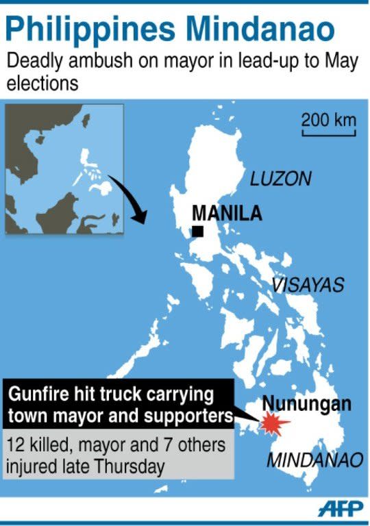 Graphic showing Nunungan in the Philippines' southern island of Mindanao, where 12 people were killed and eight others were wounded including the town mayor in an ambush on Thursday