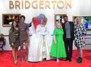 <p><em>Bridgerton</em>'s Charithra Chandran, Simone Ashley, Nicola Coughlan, Kris Bowers and Sophie Canale join Queen Charlotte at Netflix's <em>Bridgerton </em>ATAS Official at Raleigh Studios Hollywood on May 15. </p>