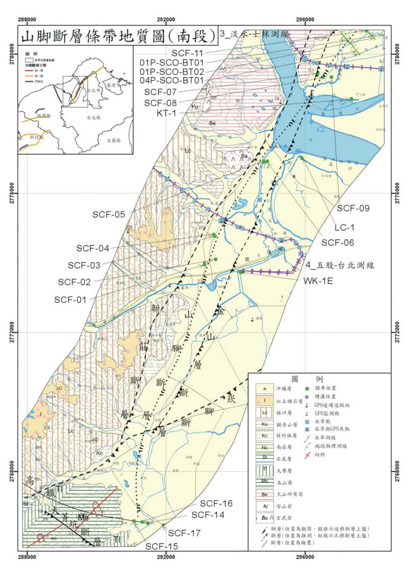 山腳斷層條帶地質圖（南段）。（圖／ 翻攝自經濟部中央地質調查所）