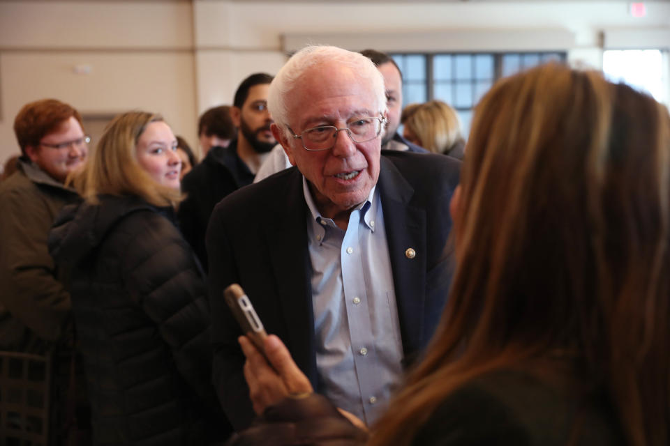 Democratic presidential candidate Bernie Sanders greets people during a campaign event in West Des Moines, Iowa, on Monday. He has sought to reassure voters about his health. (Photo: Joe Raedle/Getty Images)