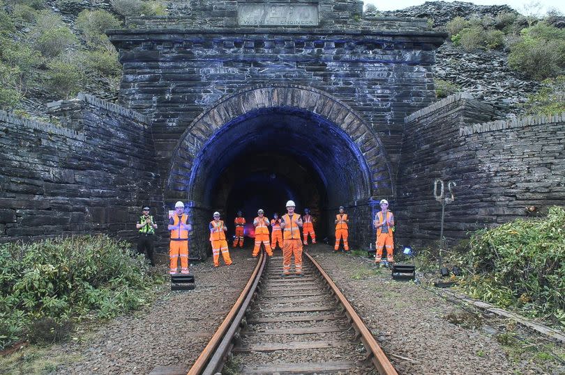 The Ffestiniog Tunnel was lit up in blue in May 2020 to applaud NHS staff and other workers battling the Covid crisis