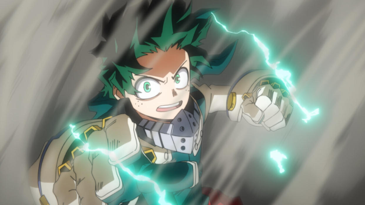  Izuku charges up a powerful attack in My Hero Academia's TV adaptation. 