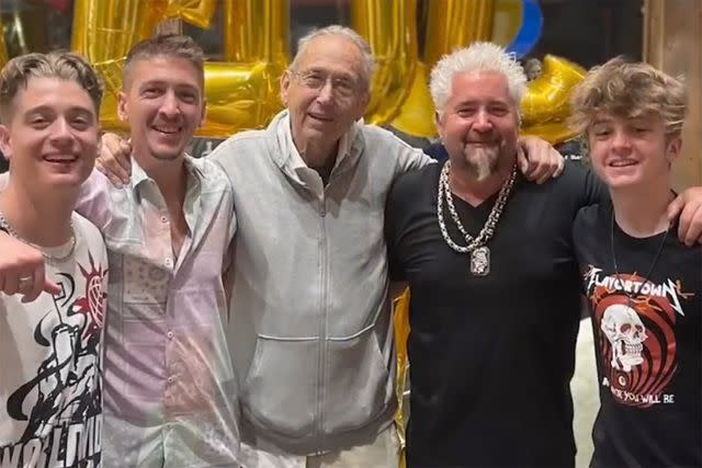 <p>Guy Fieri/Instagram</p> Guy Fieri with nephew Jules, dad Jim and sons Hunter and Ryder