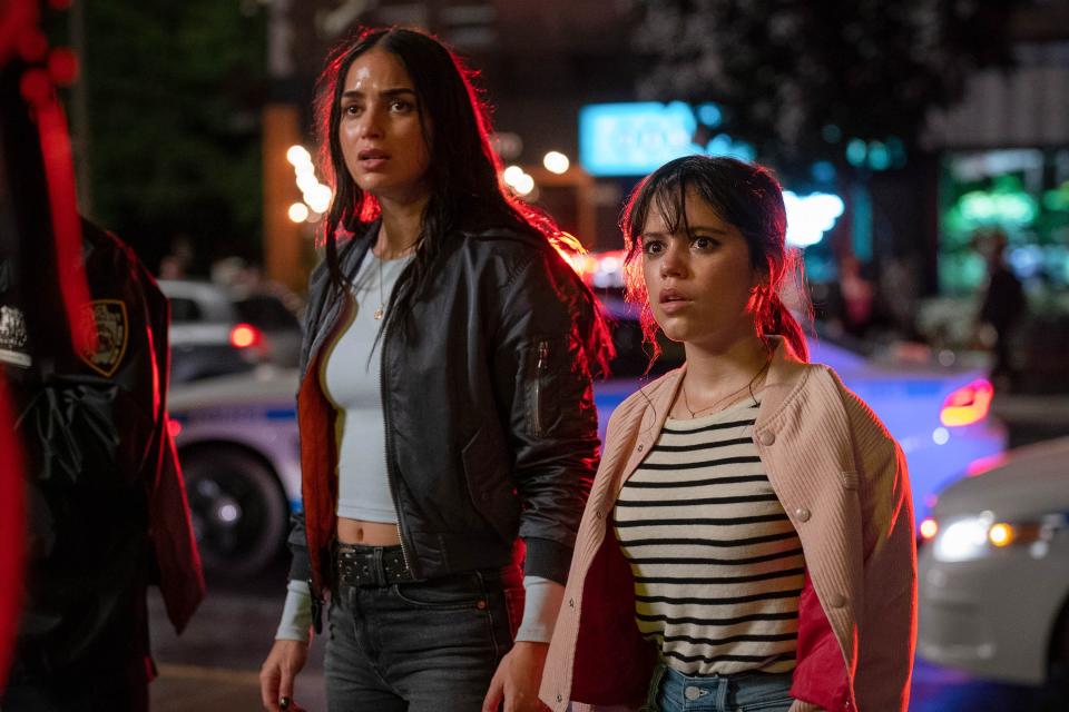 Melissa Barrera (left), who plays the older sister of Tara (Jenna Ortega), was dropped from "Scream VII" due to what the film's production company called  "hate speech" amid the Israel-Hamas war.