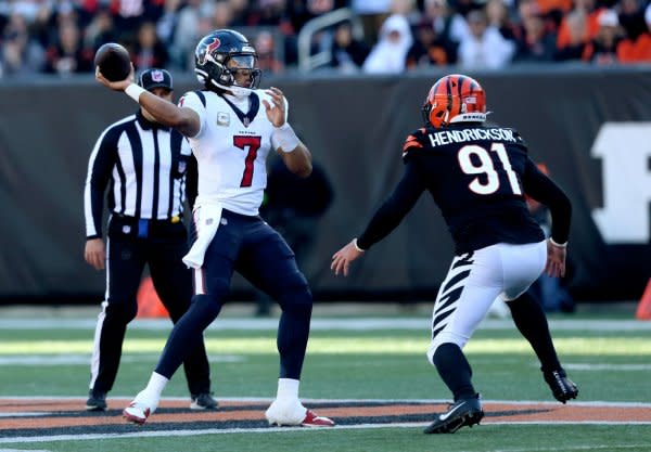 Quarterback C.J. Stroud (L) and the Houston Texans will host the Denver Broncos on Sunday in Houston. File Photo by John Sommers II/UPI