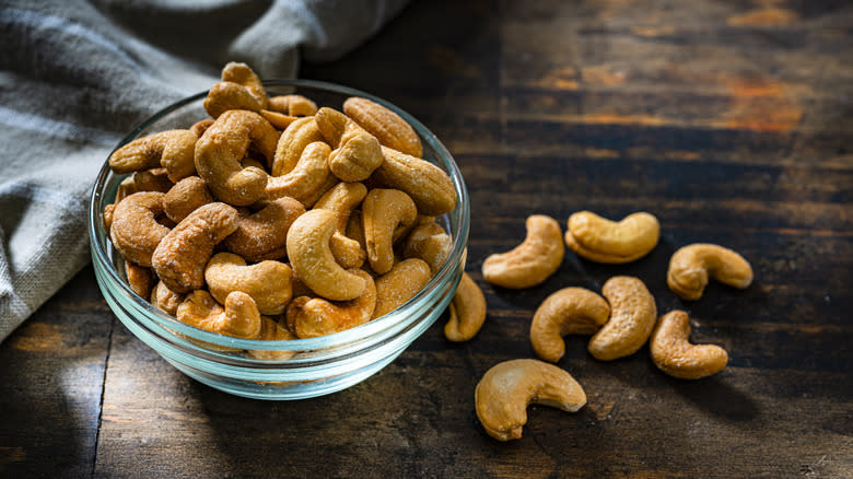 Cashews in a glass bowl