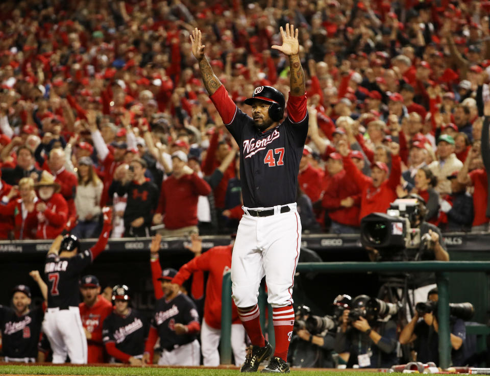 The Washington Nationals defeated the St. Louis Cardinals 7-4 in NLCS Game 4 to clinch their first-ever trip to the World Series. (Photo by Patrick Smith/Getty Images)