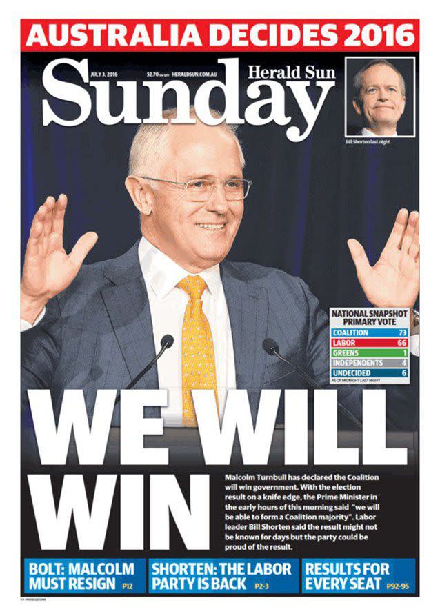 The Herald Sun front page this morning. Source: The Herald Sun