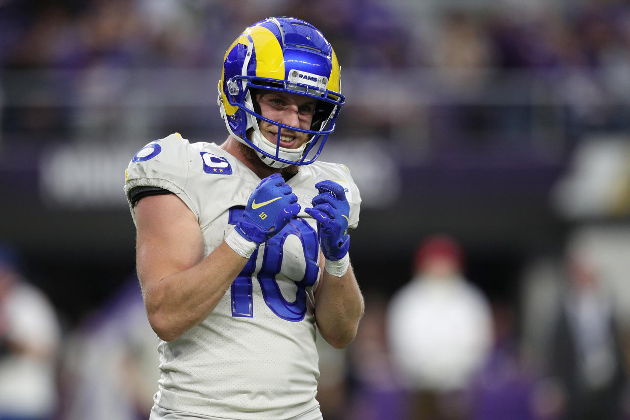 MINNEAPOLIS, MINNESOTA - DECEMBER 26: Cooper Kupp #10 of the Los Angeles Rams reacts after fielding a punt in the third quarter against the Minnesota Vikings at U.S. Bank Stadium on December 26, 2021 in Minneapolis, Minnesota. (Photo by David Berding/Getty Images)