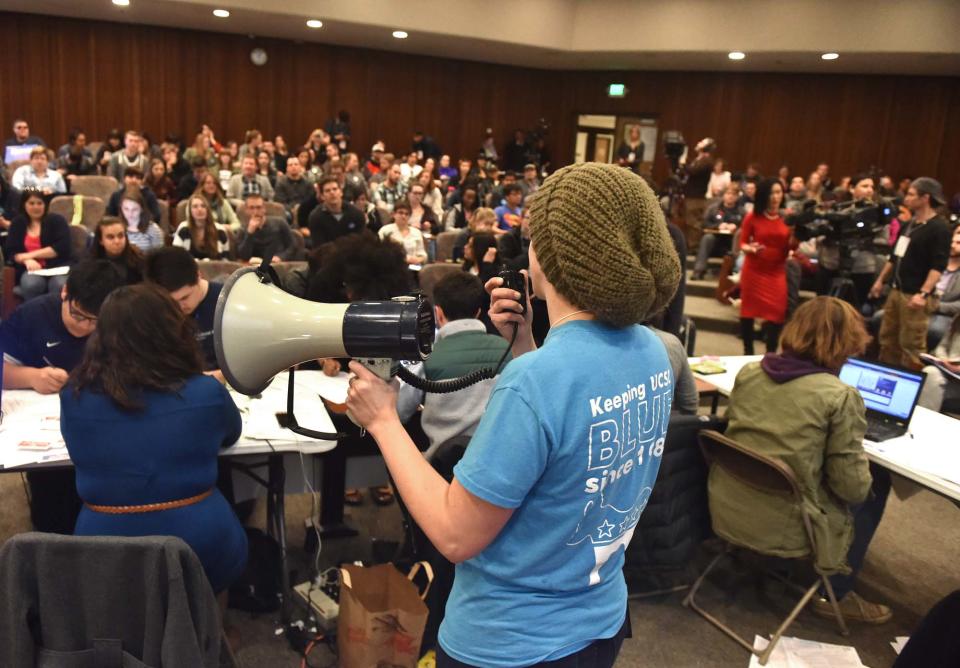 A scene from the Democratic caucus on the University of Nevada, Reno's campus Feb. 20, 2016. Nevada Democrats will use a phone app to gather results from the 2020 caucus on Saturday, Feb. 22.