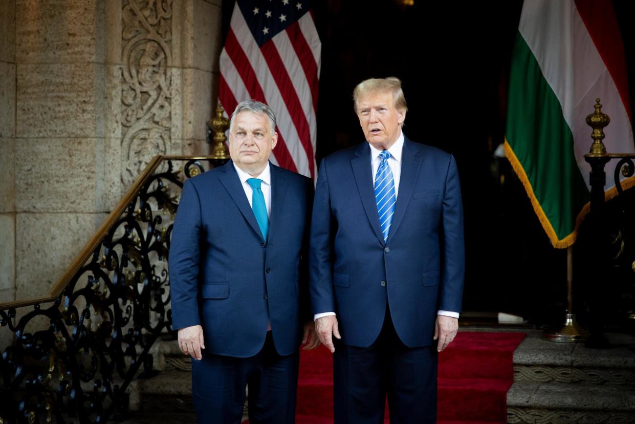 <span>Viktor Orbán and Donald Trump before their meeting at Trump's Mar-a-Lago estate in Palm Beach, Florida, on 8 March.</span><span>Photograph: Zoltán Fischer/EPA</span>