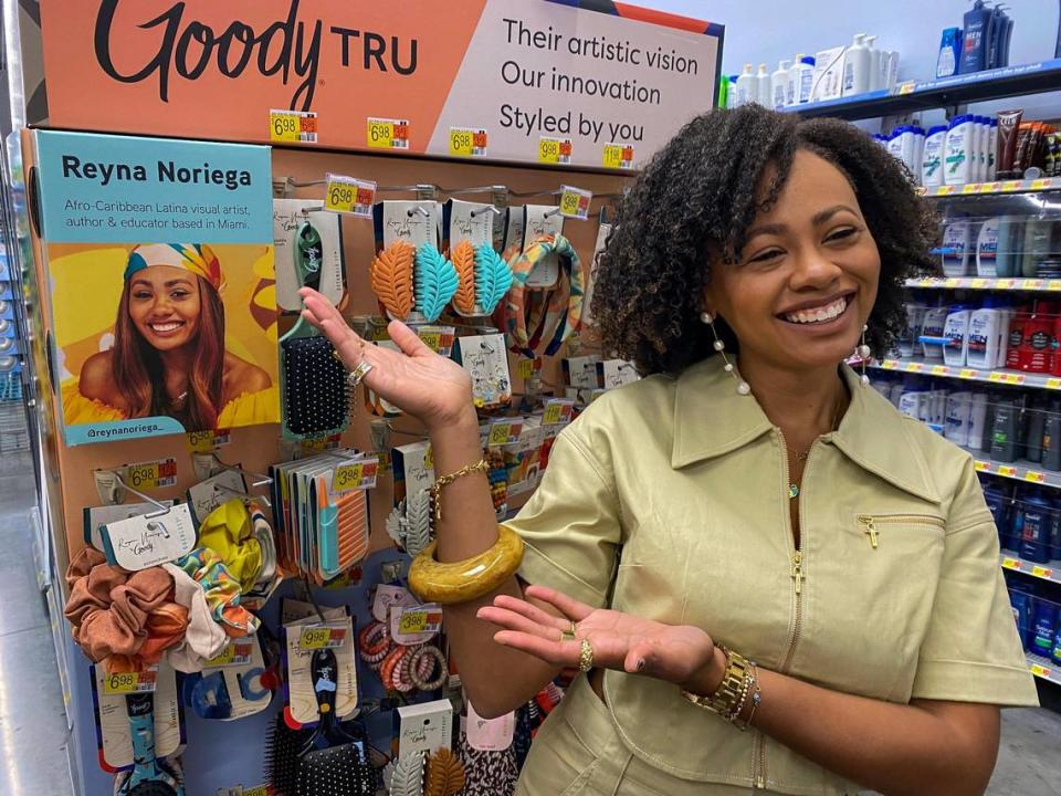 Miami, FL- March 10, 2023 -Reyna Noriega shows off her product line at the Walmart Supercenter #591221151 S Dixie Highway, Miami, FL. Reyna Noriega, a Miami entrepreneur whose products are in 3,000 Walmarts.