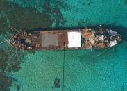 A photo released by the Philippine government on May 23, 2013 shows an aerial view of BRP Sierra Madre, an amphibious vessel built for the US in 1944 and acquired by the Filipino navy in 1976, grounded at Second Thomas Shoal in the Spratly Islands. Taiwan on Saturday protested to the Philippines for sending naval ships to disputed South China Sea islands, in the latest diplomatic spat