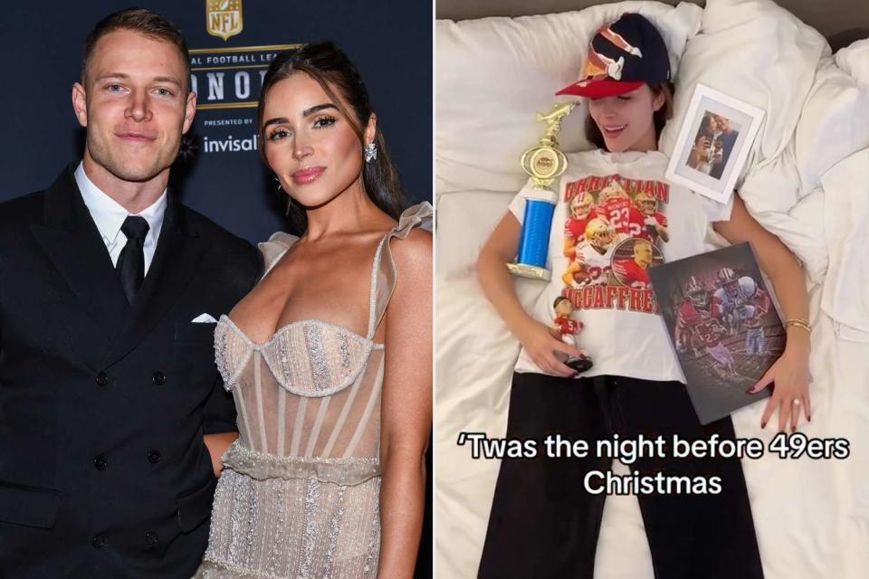 <p>Anthony Behar/PA Images via Getty; Olivia Culpo/ Instagram</p> Christian McCaffrey and Olivia Culpo