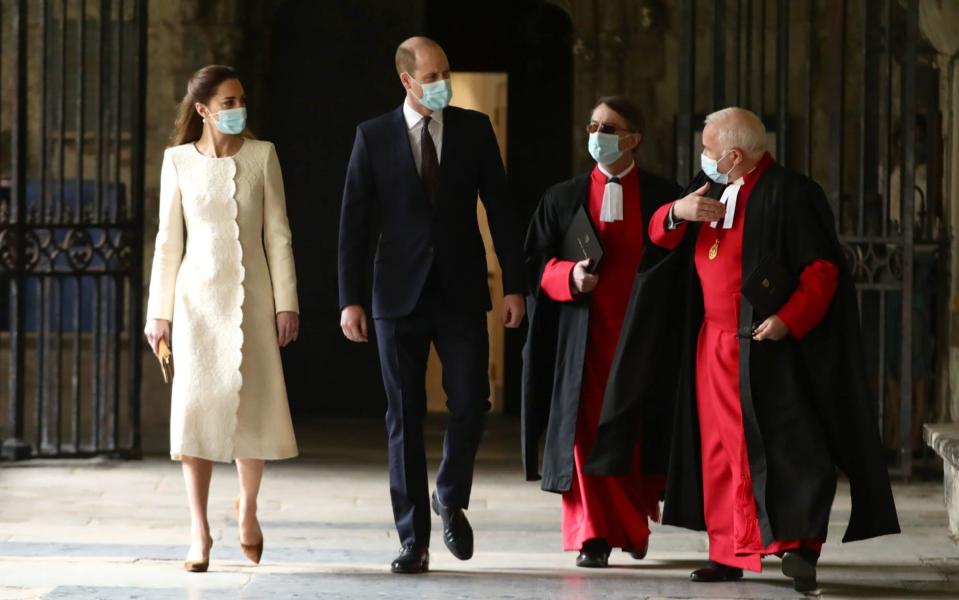 The Duke and Duchess of Cambridge (left) with Dean of Westminster The Very Reverend Dr David Hoyle (right) and Paul Baumann, Receiver General and Chapter Clerk -  Aaron Chown/PA