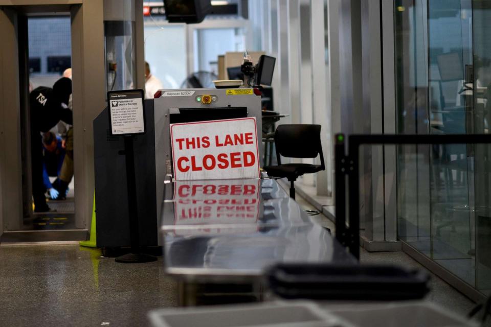 PHOTO: A security line is closed after TSA and airport workers held a protest rally outside the Philadelphia International Airport on Jan. 25, 2019, during the government shutdown. (Mark Makela/Getty Images, FILE)