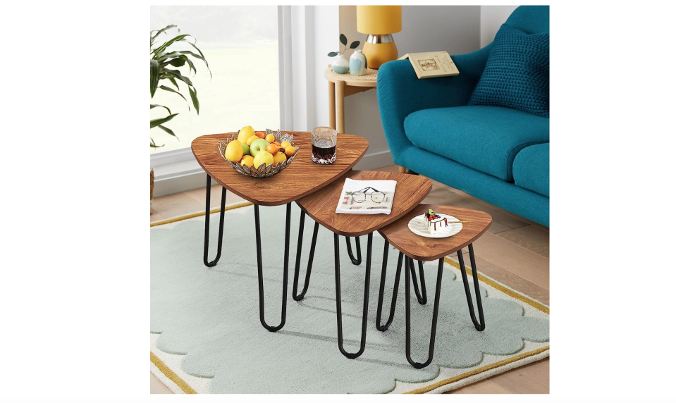 VECELO 3-Piece Nesting Coffee Tables with Metal Frame. (PHOTO: Amazon Singapore)