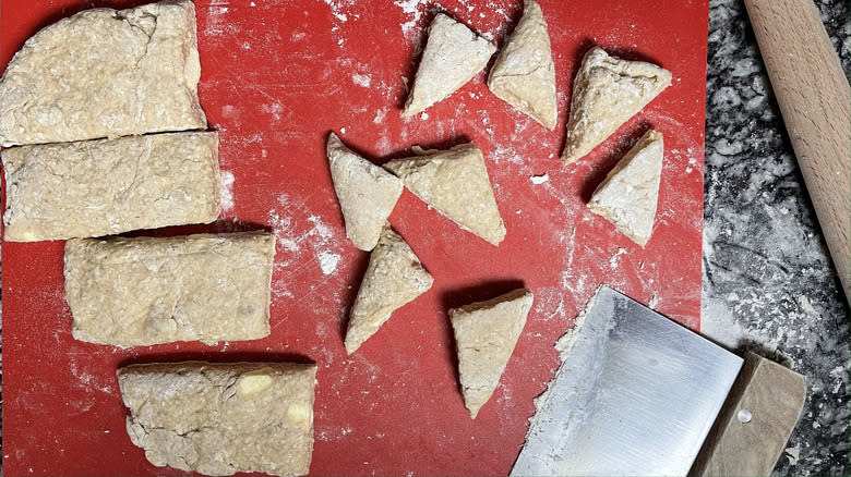 dough cut into triangles