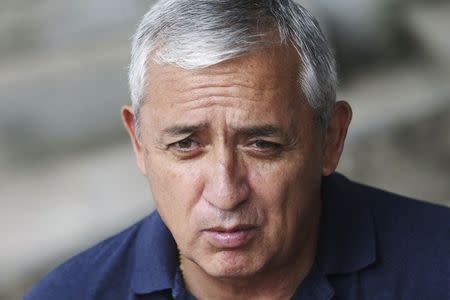 Guatemala's former President Otto Perez speaks during an interview with Reuters at the Matamoros Army Base where he is being held awaiting trial, in Guatemala City, October 24, 2015. REUTERS/Jorge Dan Lopez