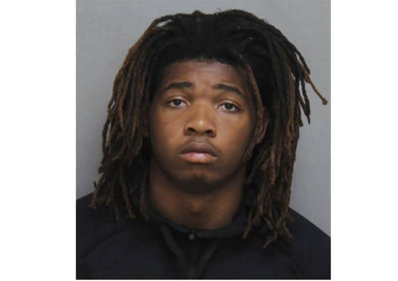 This photo provided by Blacksburg Police Dept., shows Isimemen Etute. Etute, a Virginia Tech freshman linebacker charged with second-degree murder, fatally beat his victim after discovering that the person, whom he met on Tinder as “Angie,” was a man, prosecutors said Wednesday, June 9, 2021. (Blacksburg Police via AP)