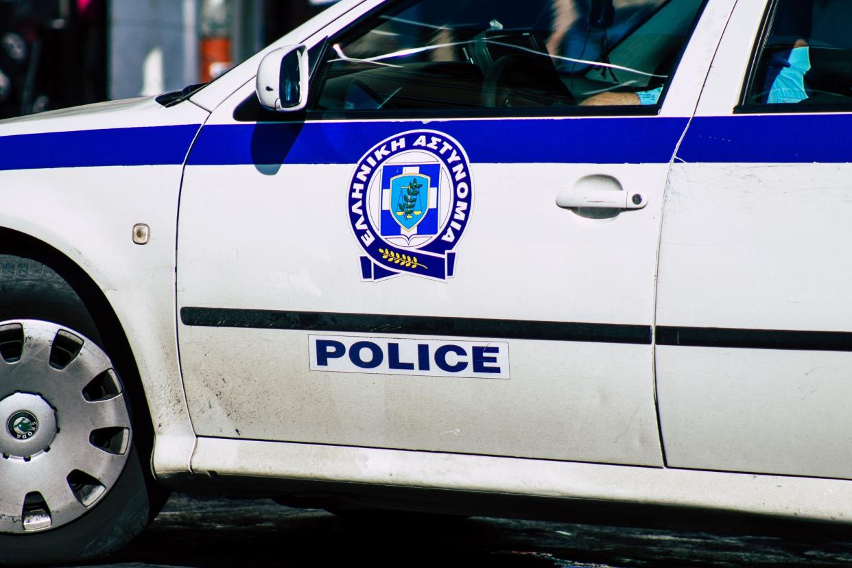 Athens Greece September 12, 2019 View of a Greek police car driving through the streets of Athens in the evening