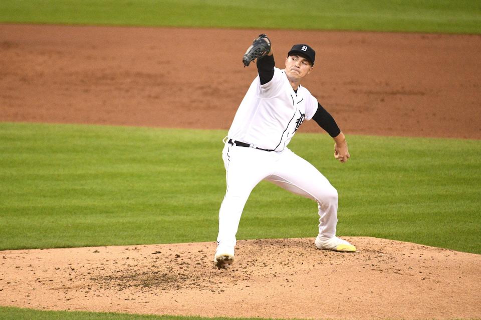 Detroit Tigers starting pitcher Tarik Skubal (29) delivers against the Oakland Athletics during the third inning at Comerica Park on August, 31 2021.