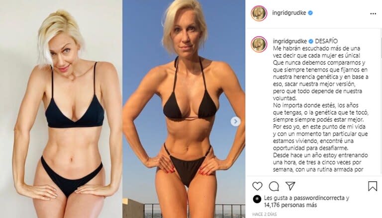 Ingrid Grudke se está entrenando para participar de una competencia física. Fuente: Instagram