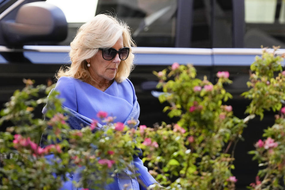 First lady Jill Biden arrives to federal court, Friday, June 7, 2024, in Wilmington, Del. (AP Photo/Matt Slocum)