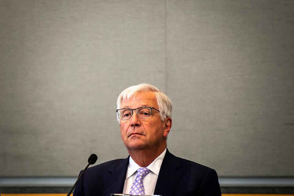 Iowa Board of Regents president Mike Richards listens to a presentation during a meeting during a meeting, Wednesday, June 14, 2023, at the Levitt Center for University Advancement in Iowa City, Iowa.