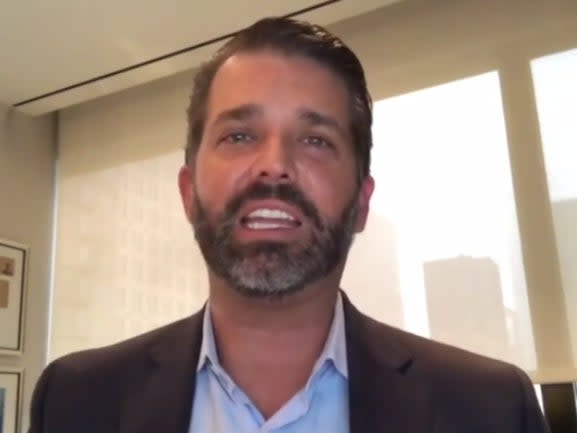 <p>Donald Trump Jr speaking in a video posted to Rumble on Monday</p> (Donald Trump Jr / Rumble)
